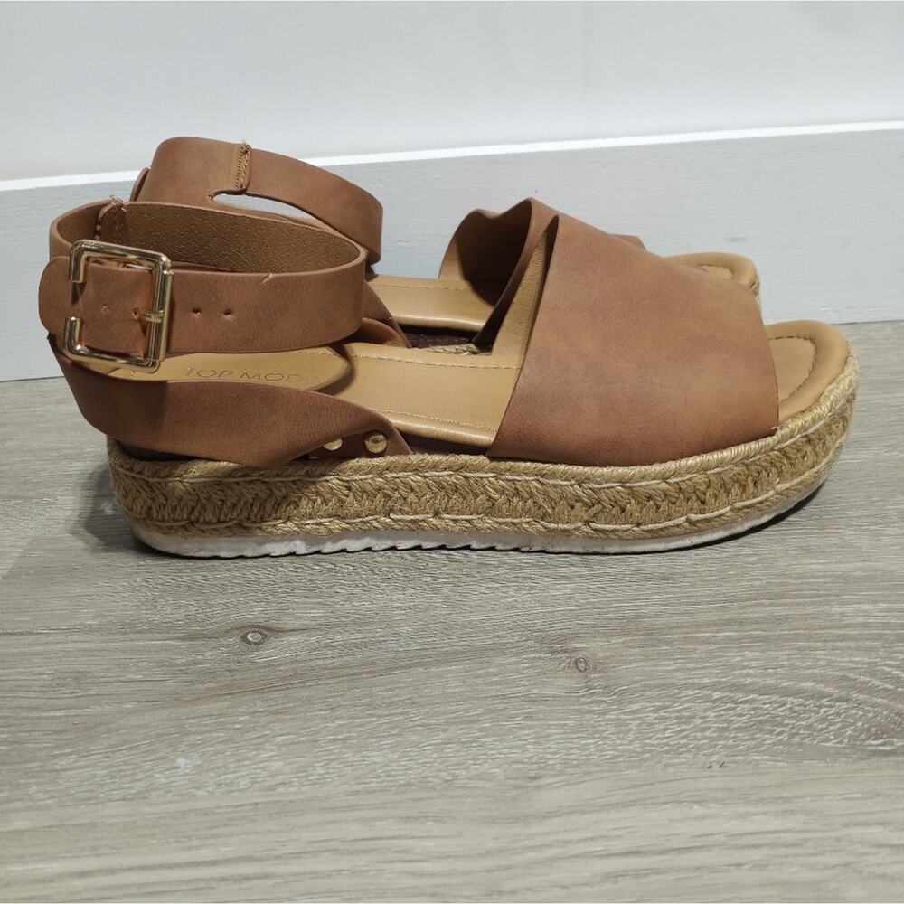 Top Moda Jute Lined Outsole Ankle Strap Sandals Tan Size 8